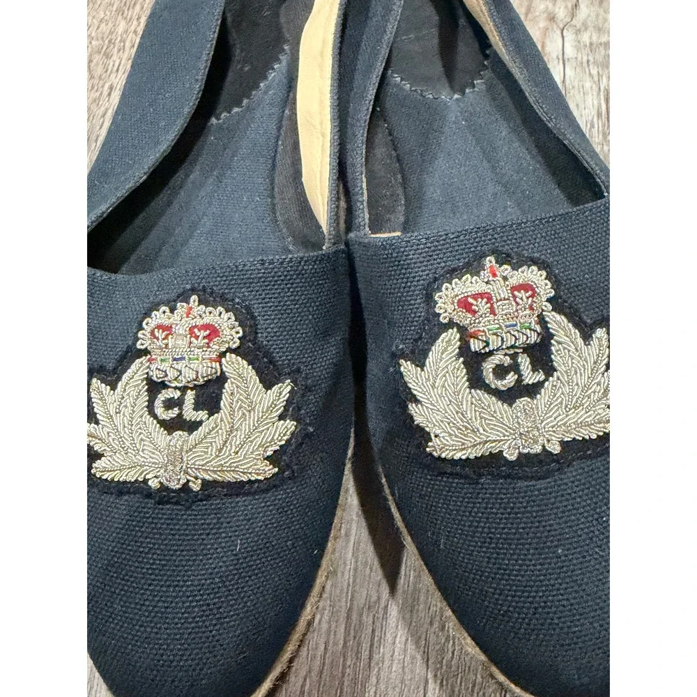 Christian Louboutin Black Canvas Crest Embroidered Espadrille Flats Red Bottoms